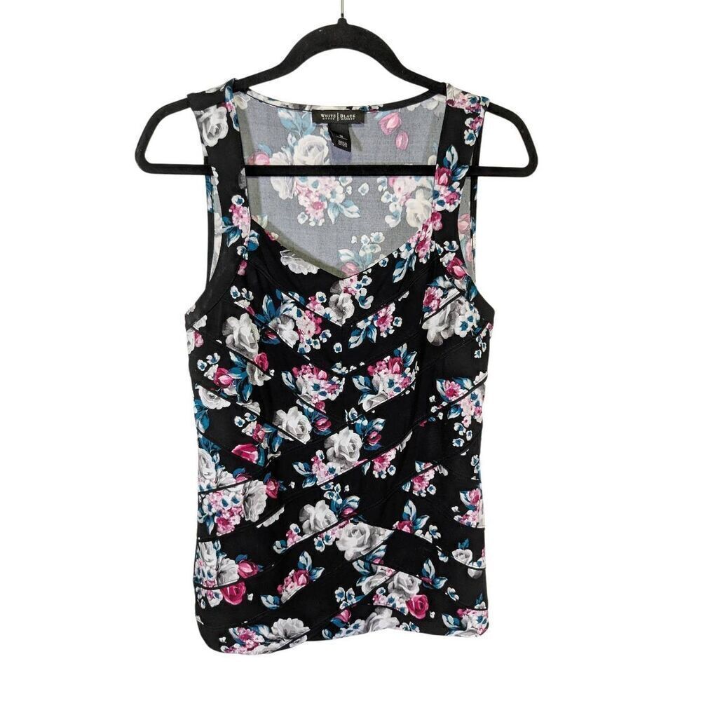 White House Black Market Pink Green Floral Jersey Tank Top Women's M